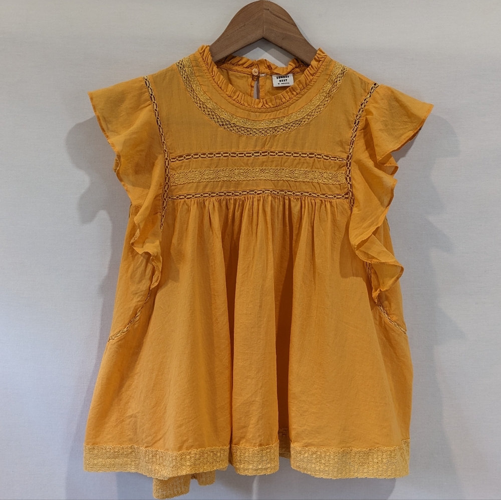 Aritzia Sunday Best Sunshine Yellow 100% Cotton Ruffle Babydoll Tops Size Medium